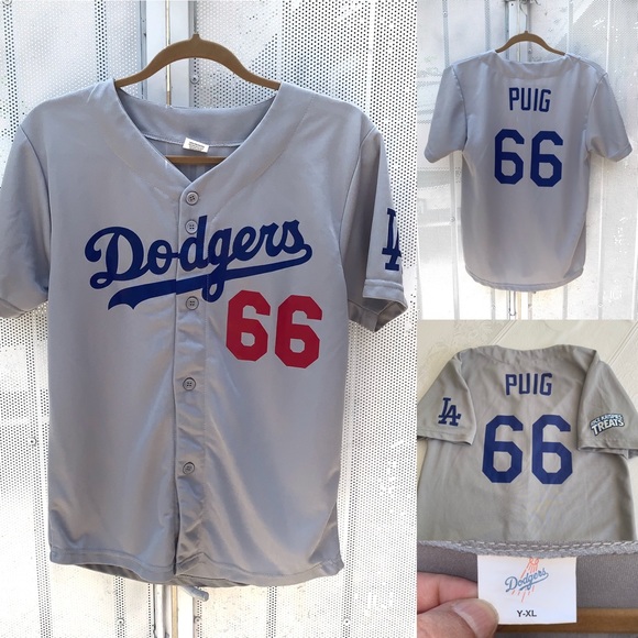 Dodgers Tops - Dodgers Y-XL Jersey Puig #66 Rice Krispies Treats
